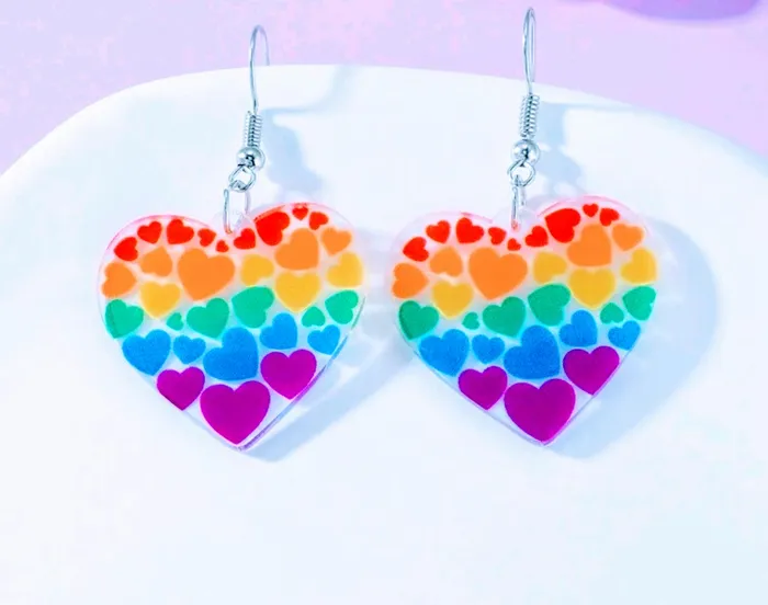 1pair Fashionable Acrylic Rainbow Heart Shaped Earrings The Pleasure Shop Anal