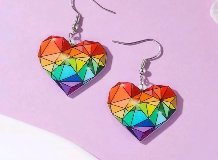 1pair Fashionable Acrylic Rainbow Heart Shaped Earrings The Pleasure Shop Anal