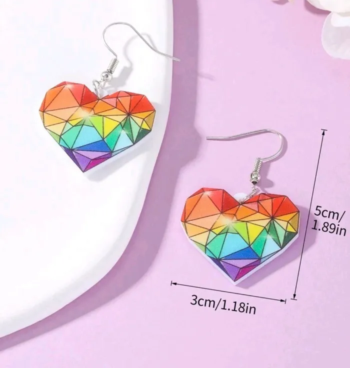 1pair Fashionable Acrylic Rainbow Heart Shaped Earrings The Pleasure Shop Anal