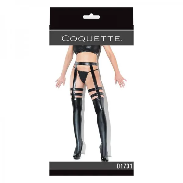 Anal Coquette International Coquette Thigh High Wetlook Stockings With Garters Black Osq