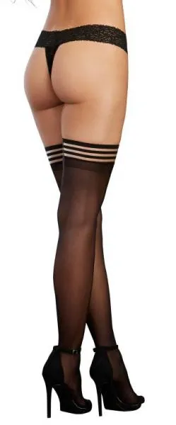 Anal Striped Top Sheer Thigh High Stockings Black OS Dreamgirl