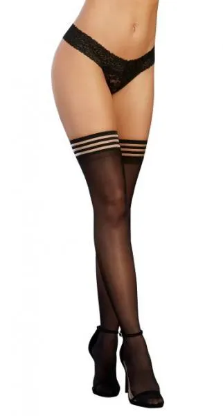 Anal Striped Top Sheer Thigh High Stockings Black OS Dreamgirl