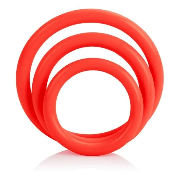 Cal Exotics Male Sex Toys Tri Rings Red Cock Ring Set