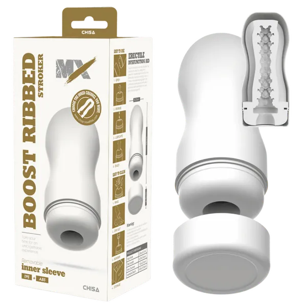 Chisa Novelties Male Sex Toys MX Boost Ribbed Stroker White