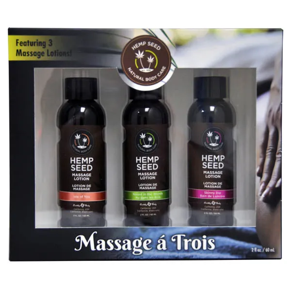 Couples Earthly Body Hemp Seed Massage A Trois Scented Massage Lotion Kit 3 Bottle Set