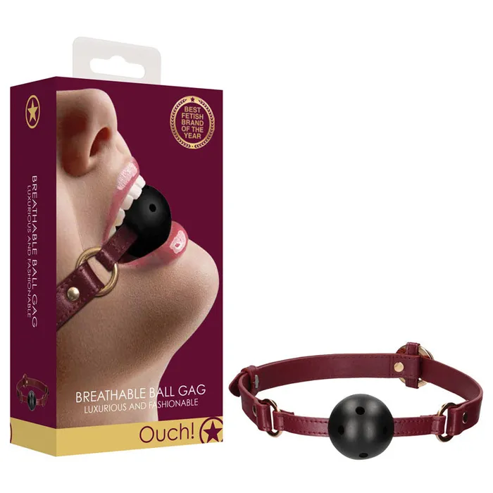 Couples Shots Toys OUCH Halo Breathable Ball Gag Burgundy Mouth Restraint