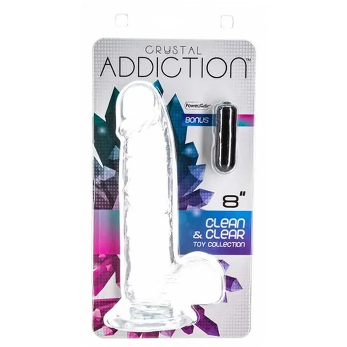 Crystal Dildo w Balls 8in Clear Addiction Dildos