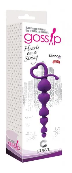 Curve Novelties Anal Gossip Hearts On A String Silicone Anal Beads Purple