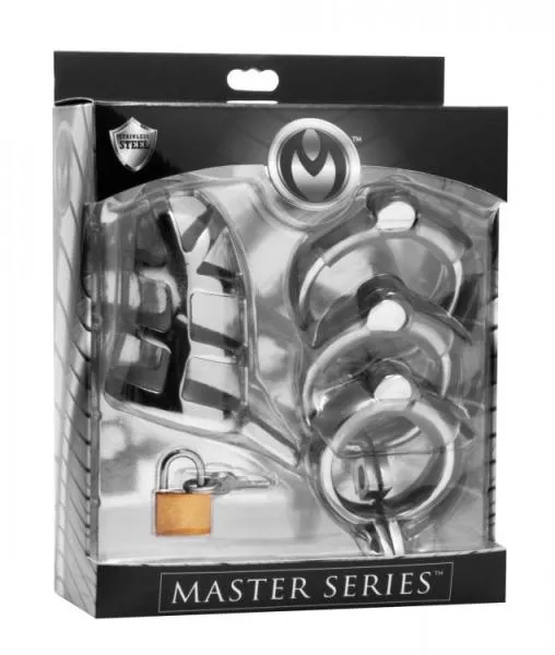 Detained Stainless Steel Chastity Cage Master Series Male Sex Toys