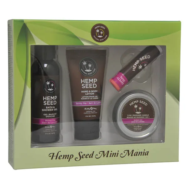 Earthly Body Couples Hemp Seed Mini Mania Skinny Dip Vanilla Fairy Floss Scented Lotion Kit 4 Piece Set