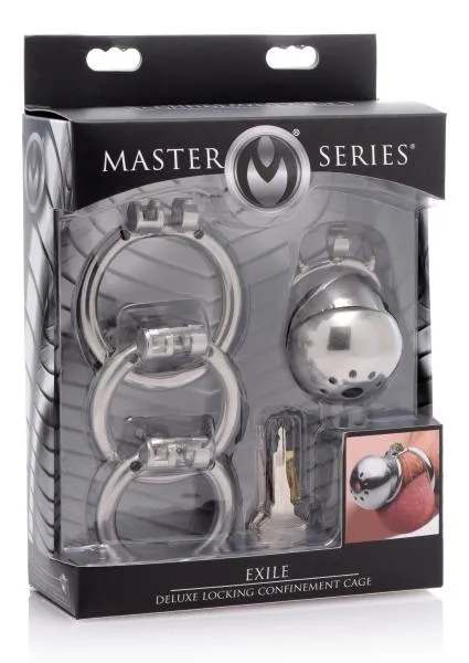 Exile Deluxe Locking Stainless Steel Confinement Cage Master Series Male Sex Toys