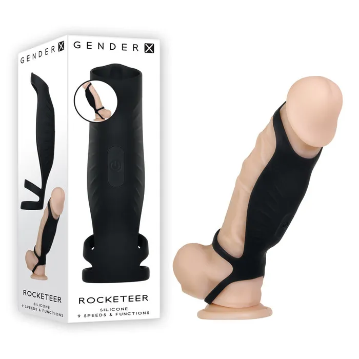 Gender X Male Sex Toys Gender X ROCKETEER Black USB Rechargeable Vibrating Penis Sleeve