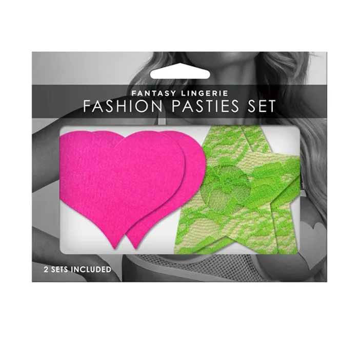 GLOW Fashion Pasties Set Neon Green Solid Pink 2 Sets Included Fantasy Lingerie Vibrators