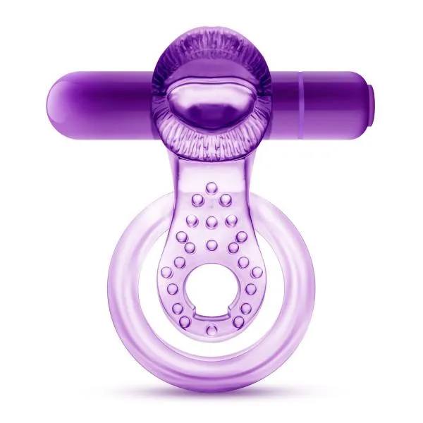 Lick It Vibrating Double Strap Cock Ring Purple Blush Male Sex Toys