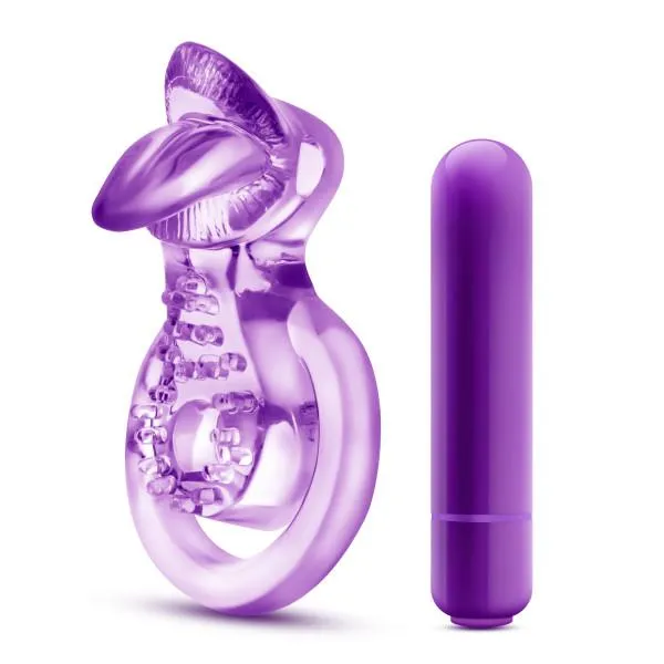 Lick It Vibrating Double Strap Cock Ring Purple Blush Male Sex Toys