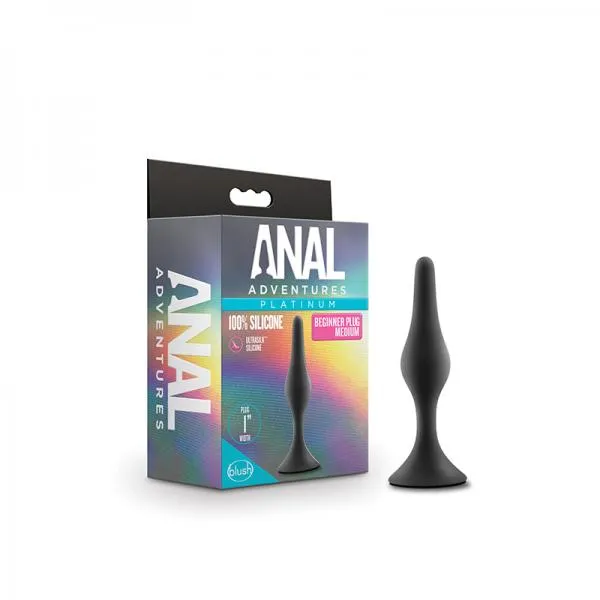 Male Sex Toys Vee International Inc Anal Adventures Platinum Silicone Beginner Plug Medium Black