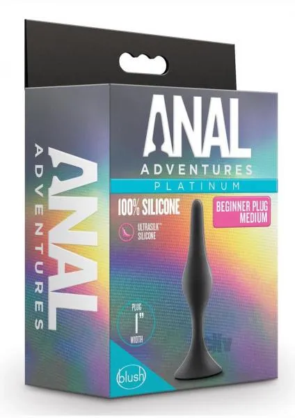 Male Sex Toys Vee International Inc Anal Adventures Platinum Silicone Beginner Plug Medium Black