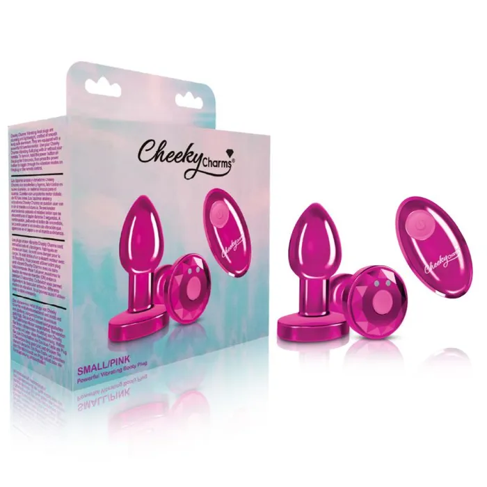 Male Sex Toys Viben Cheeky Charms Rechargeable Vibrating Metal Butt Plug with Remote Small Pink