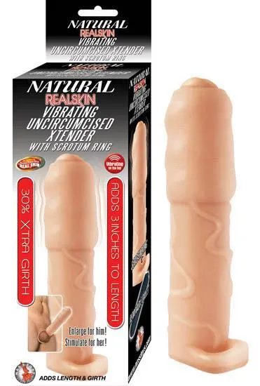 Natural Realskin Male Sex Toys Natural Realskin Vibrating Uncircumcised Xtender Scrotum Ring Beige