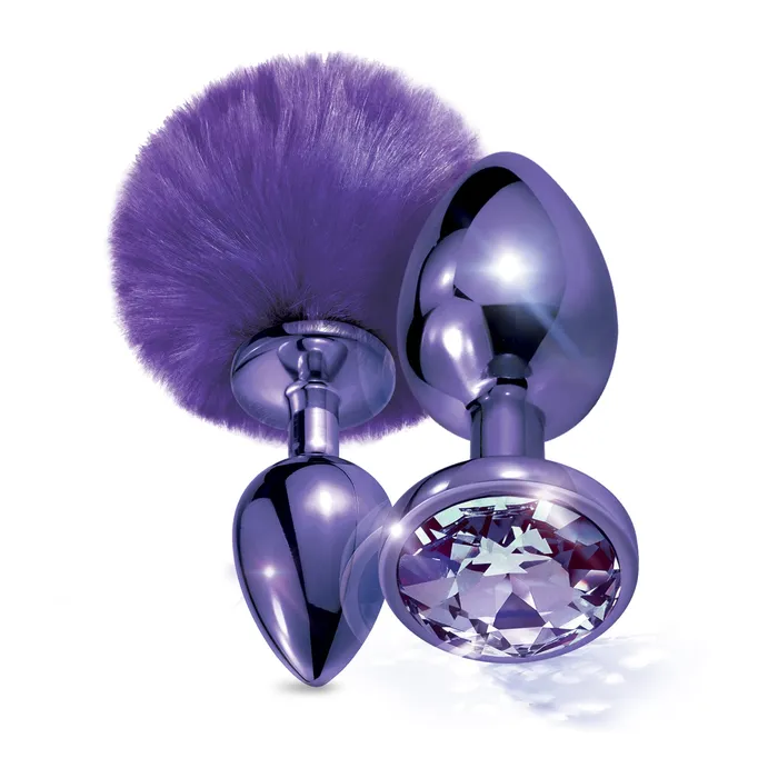 NIXIE Metal Butt Plug Set Pom Pom and Jewel Inlaid Purple Metallic Global Novelties llc Anal