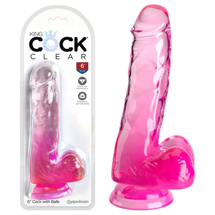 Pipedream Dildos King Cock Clear 6 Cock with Balls Pink