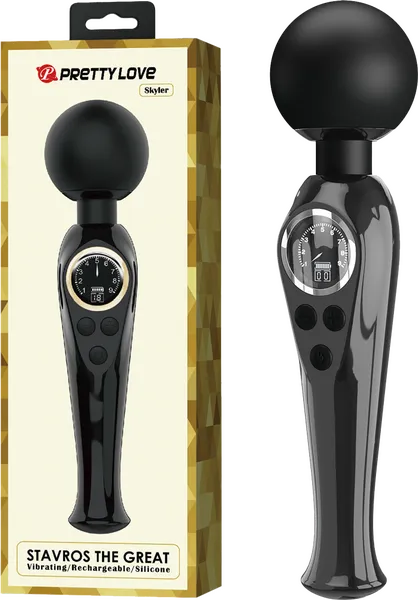 Pretty Love Vibrators Stavros The Great Rechargeable LED Wand Skyler Black