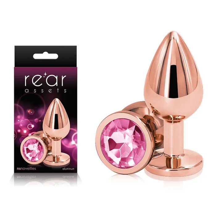 Rear Assets Rose Gold Medium Rose Gold Medium Metal Butt Plug with Pink Gem Base NS Novelties Anal