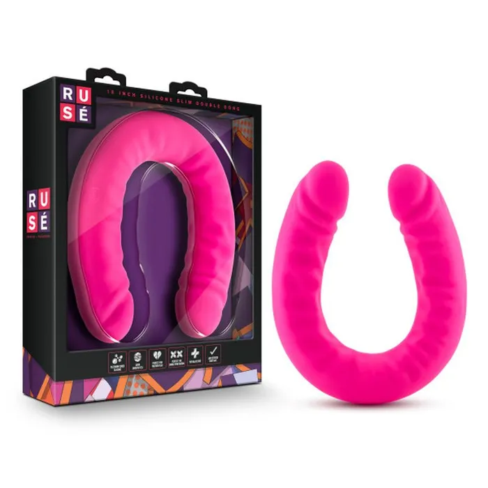 Ruse Dildos Ruse Silicone Slim 18in Hot Pink Double Dong