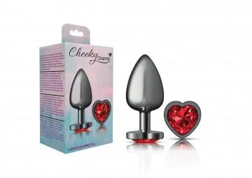 Seductucom Cheeky Charms Heart Deep Red Large Gunmetal Butt Plug Anal