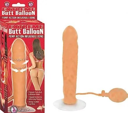 Seductucom Extreme Butt Balloon Pump Action Inflatable Dong With Suction Cup Vibrating 75 Inch Flesh Male Sex Toys