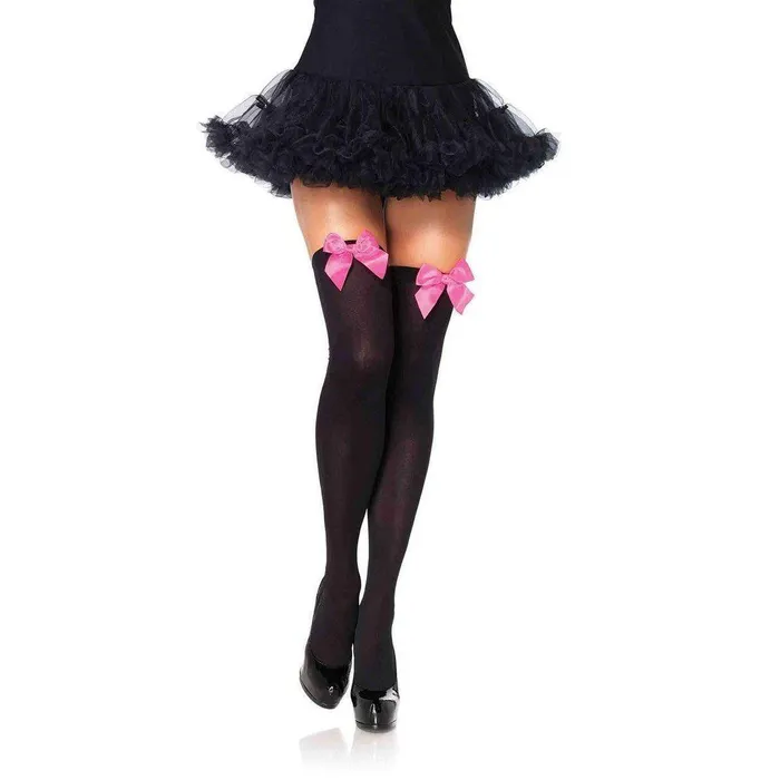 Stockings Black with Neon Pink Satin Bow Over the Knee LEG AVENUE Vibrators