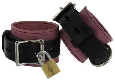 Strict Leather Restraints Leather Pink And Black Deluxe Locking Ankle Cuffs