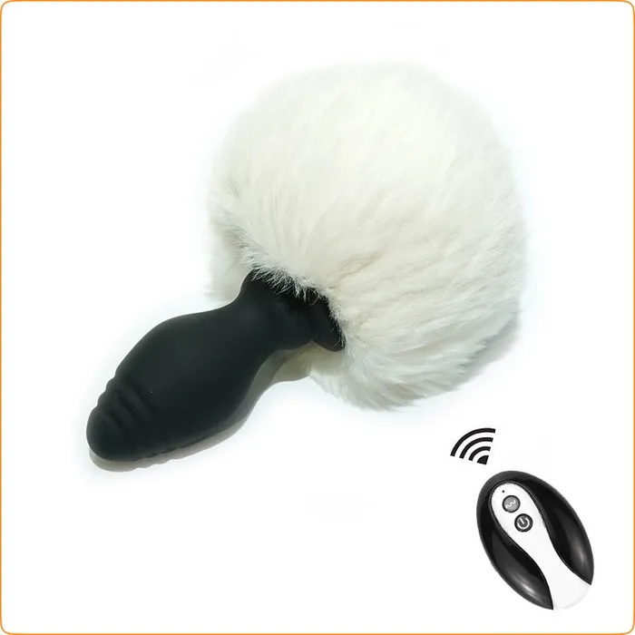 The Love Zone Male Sex Toys White Bunny Tail Vibrating Anal Plug with Remote Control