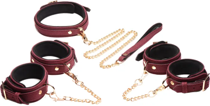 The Master Series 6 Piece Velvet Bondage Set Burgundy XR Brands Couples