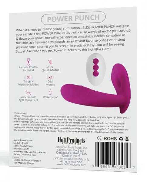 Vibrators Bliss Power Punch Thrusting Vibe 10 Functions Hott Products