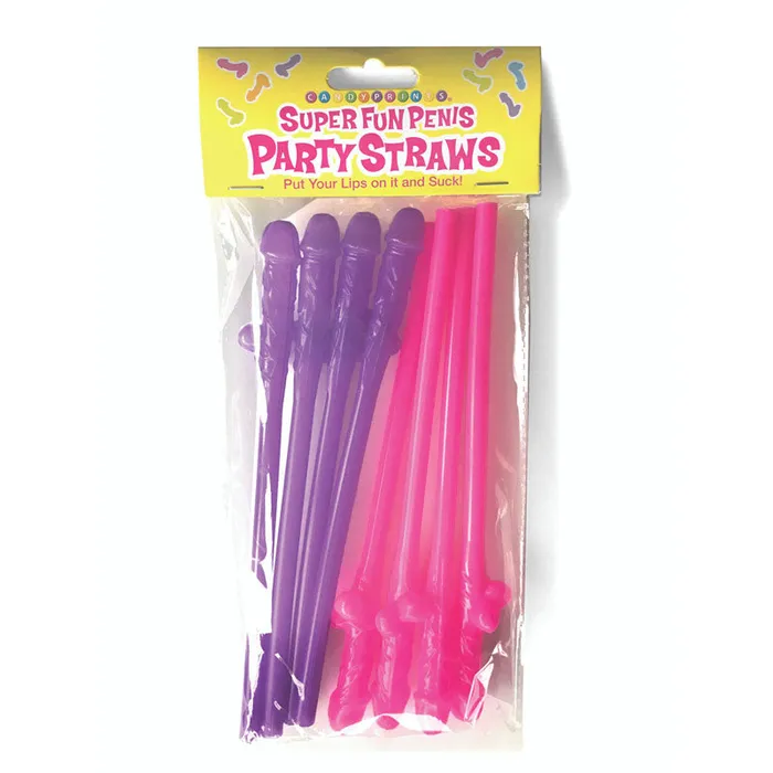 Vibrators Super Fun Penis Party Straws PinkPurple Dicky Straws Set of 8 Little Genie