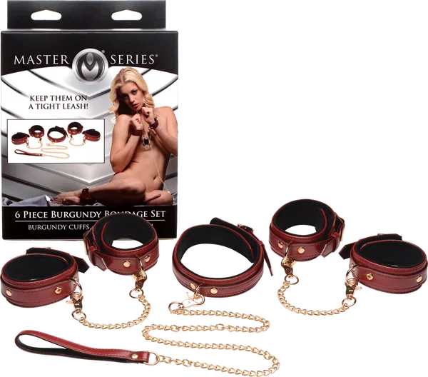 XR Brands Couples 6 Piece Burgundy Bondage Set