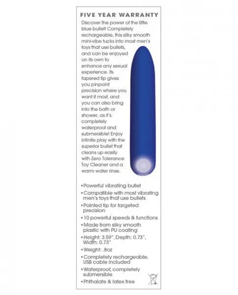 Zero Tolerance Vibrators The All Mighty Bullet Vibrator Blue