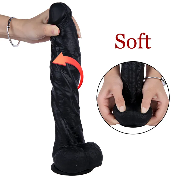 Anal 11 Inch Black Curved Silicone Huge Dildo