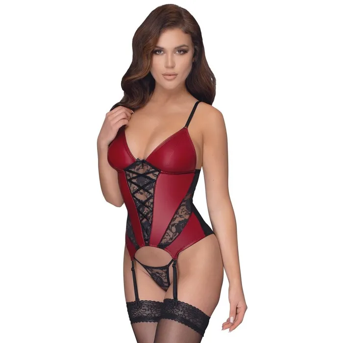 Cottelli Collection Anal Cottelli Lingerie Red Basque Suspender Thong Set