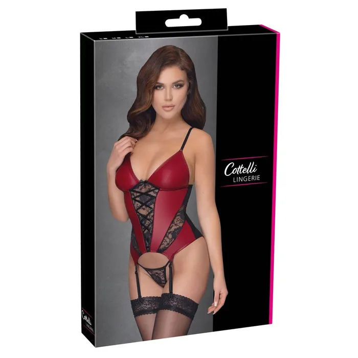 Cottelli Collection Anal Cottelli Lingerie Red Basque Suspender Thong Set