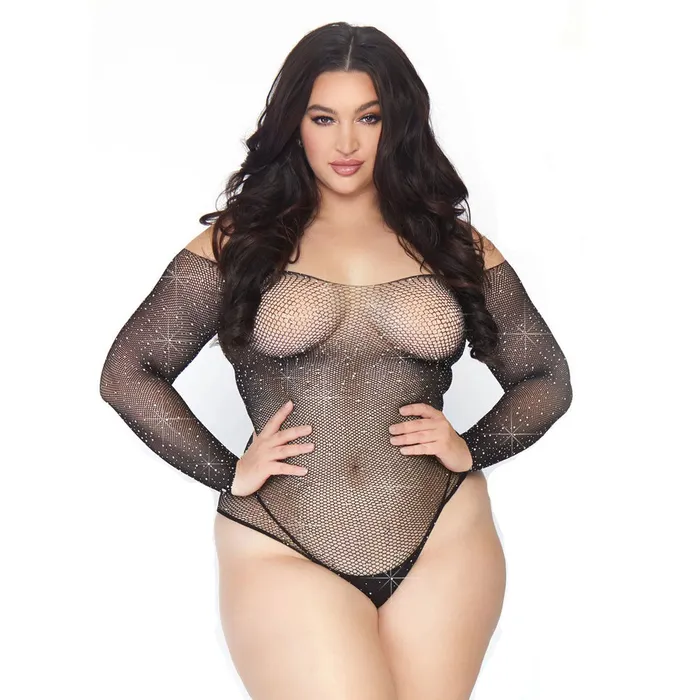 Leg Avenue Crystalized Long Sleeve Body Plus Size UK 18 to 22 Leg Avenue Lingerie Male Sex Toys