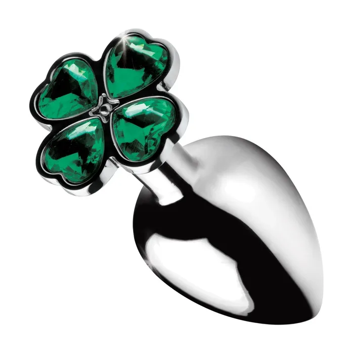 Male Sex Toys Metal anal dilatorjewel with green crystalclover Lucky Clover M XR Brands