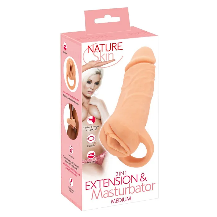 Male Sex Toys You2Toys 2 in 1 realistic penis extender and vagina masturbator Nature Skin size M 3 cm