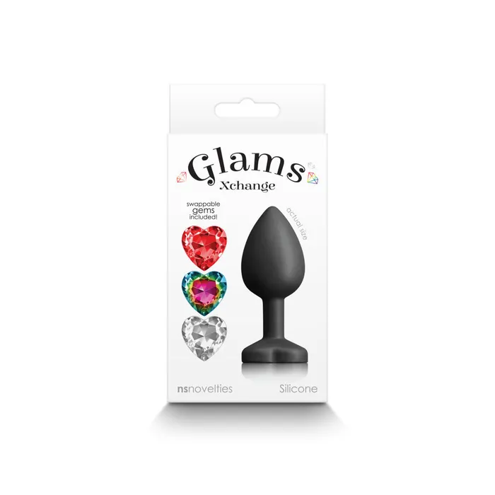 NS Novelties Male Sex Toys Glams Xchange S Jewel Anal Butt Plug with 3 Interchangeable Crystal Hearts