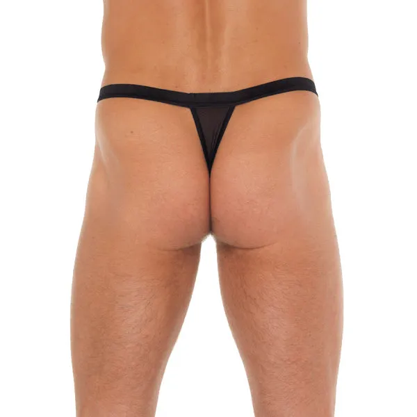 Rimba Mens Black GString With Black Straps To Animal Print Pouch Anal