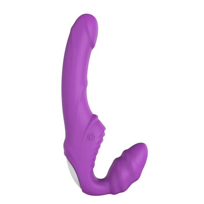 Strapless Strapon Rechargeable Vibrating Double Dipper Dildo Purple Dream Toys Female Sex Toys