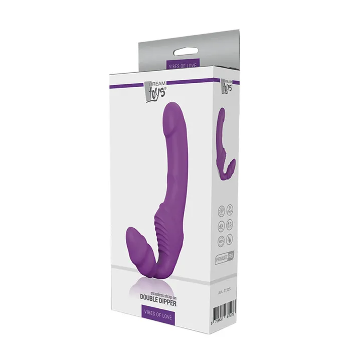 Strapless Strapon Rechargeable Vibrating Double Dipper Dildo Purple Dream Toys Female Sex Toys