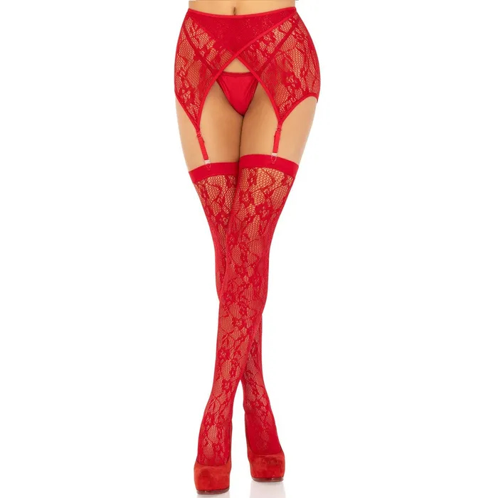 Vibrators Leg Avenue Lingerie Leg Avenue Red Lace Stockings and Garterbelt