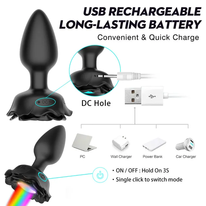 AH ROSE Lighting Remote Control Anal Plug Vibrator Black AH Anal